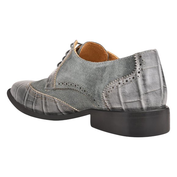 LibertyZeno Mens Grey Genuine Leather Croco/Suede Printed Oxford Dress … main image 7